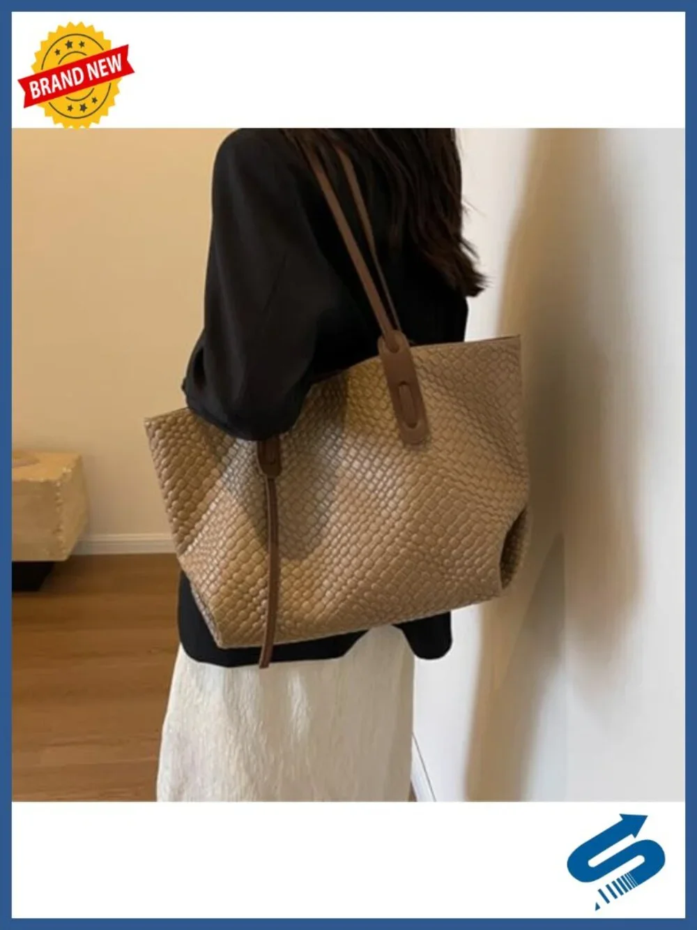 Large Leather Woven Tote Handbag Top Handle Satchel Shoulder Bag Work